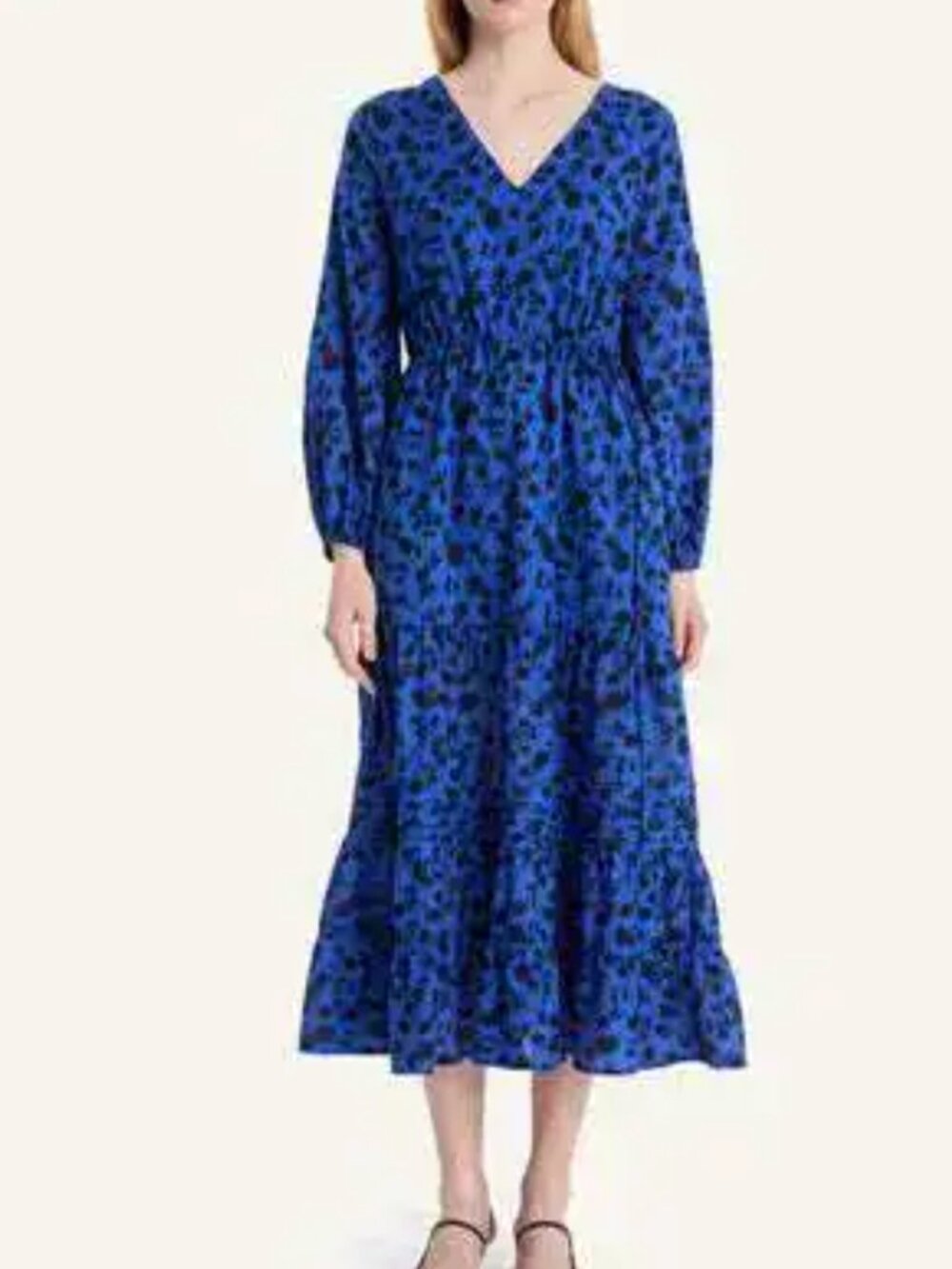 Merlette Eze Floral Print Cobalt Ink Cotton Midi Dress Tier Ruffle L NWT